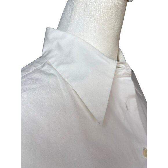 Ann‎ Taylor Blouse Size Medium White Professional 100% Cotton Button Front - Picture 10 of 12